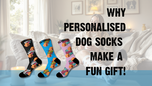 Funny personalised dog socks with pet’s face – custom gift idea for dog lovers in the UK